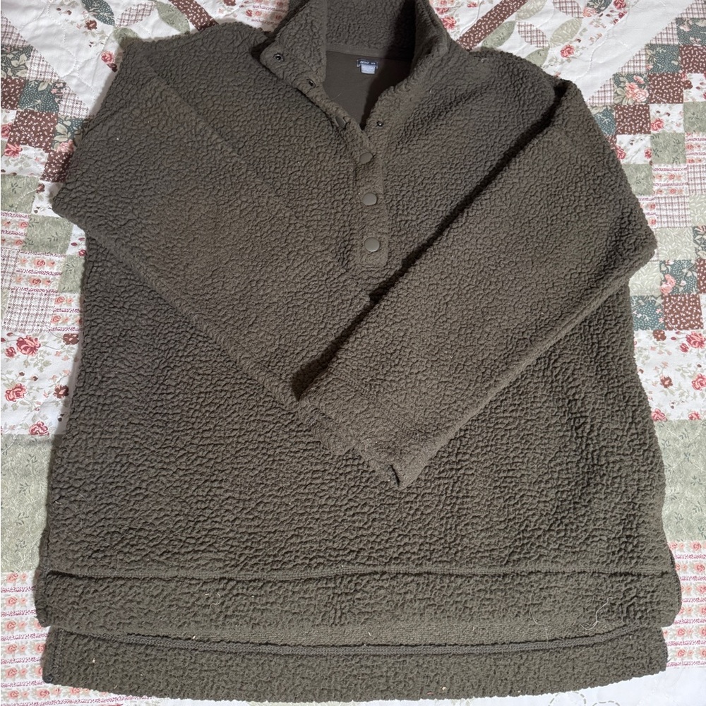 aerie Plush Sherpa Pullover - olive green